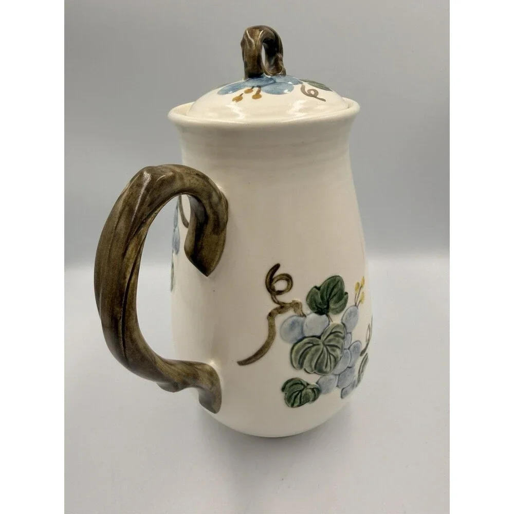 Vintage Metlox Poppytrail Sculptured Grapes Coffee Pot Lid Embossed Blue Grapes